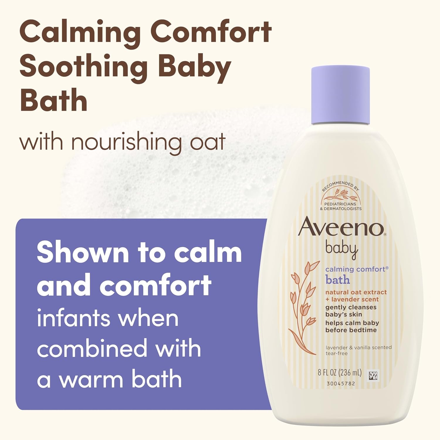 Aveeno Baby Nighttime Calming Comfort Bath, Baby Body Wash for Skin & Hair with Natural Oat Extract, Soothing Lavender & Vanilla Scent, Tear-Free Formula, No Added Parabens & Phthalates, 18 Fl Oz(8 Fl Oz (Pack of 1))