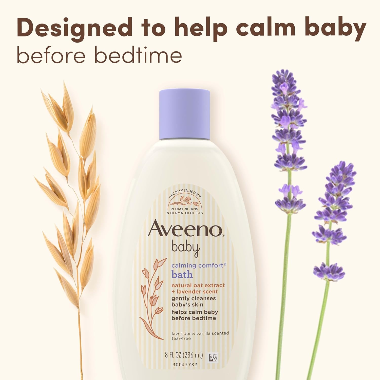 Aveeno Baby Nighttime Calming Comfort Bath, Baby Body Wash for Skin & Hair with Natural Oat Extract, Soothing Lavender & Vanilla Scent, Tear-Free Formula, No Added Parabens & Phthalates, 18 Fl Oz(8 Fl Oz (Pack of 1))