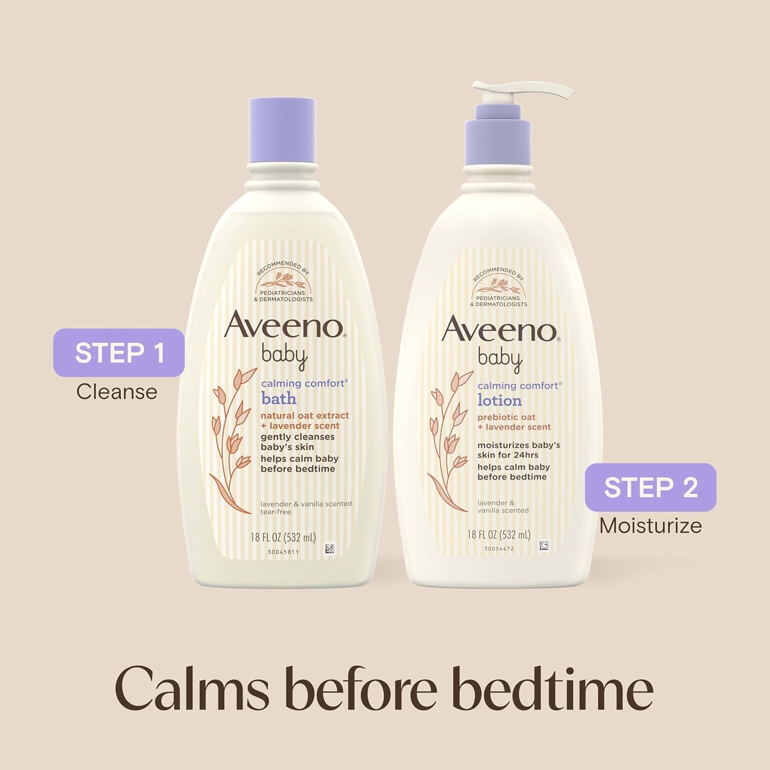 Aveeno Baby Nighttime Calming Comfort Bath, Baby Body Wash for Skin & Hair with Natural Oat Extract, Soothing Lavender & Vanilla Scent, Tear-Free Formula, No Added Parabens & Phthalates, 18 Fl Oz(18 Fl Oz (Pack of 1))