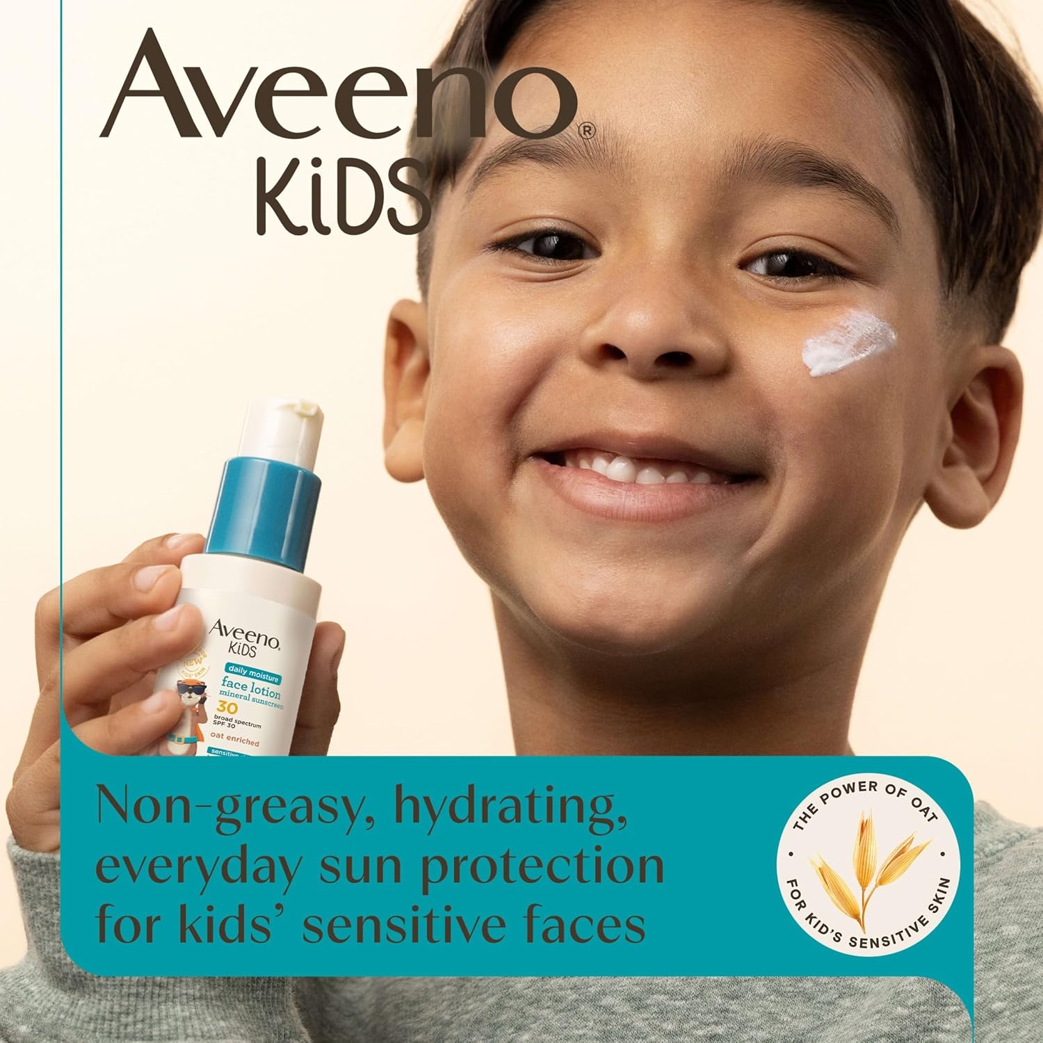 Aveeno Kids Daily Moisture Face Lotion & Mineral Sunscreen with SPF 30, Oat Enriched Face Moisturizer for Kids & Broad-Spectrum Sun Protection for Sensitive Skin, Hypoallergenic, 1.5 fl. oz