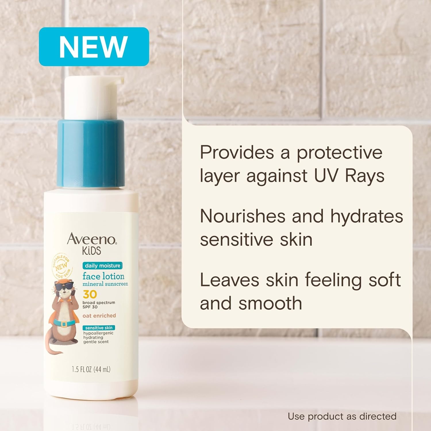 Aveeno Kids Daily Moisture Face Lotion & Mineral Sunscreen with SPF 30, Oat Enriched Face Moisturizer for Kids & Broad-Spectrum Sun Protection for Sensitive Skin, Hypoallergenic, 1.5 fl. oz