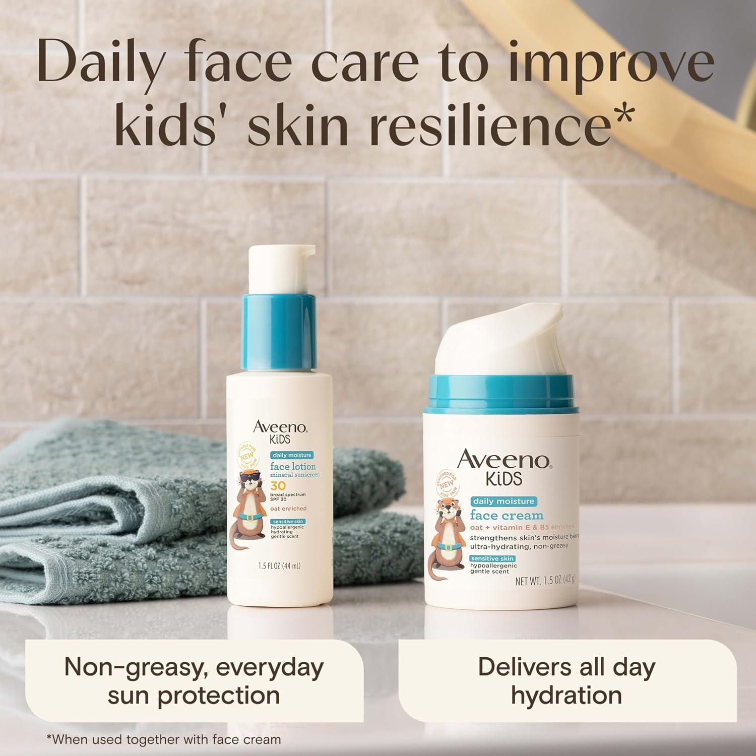 Aveeno Kids Daily Moisture Face Lotion & Mineral Sunscreen with SPF 30, Oat Enriched Face Moisturizer for Kids & Broad-Spectrum Sun Protection for Sensitive Skin, Hypoallergenic, 1.5 fl. oz