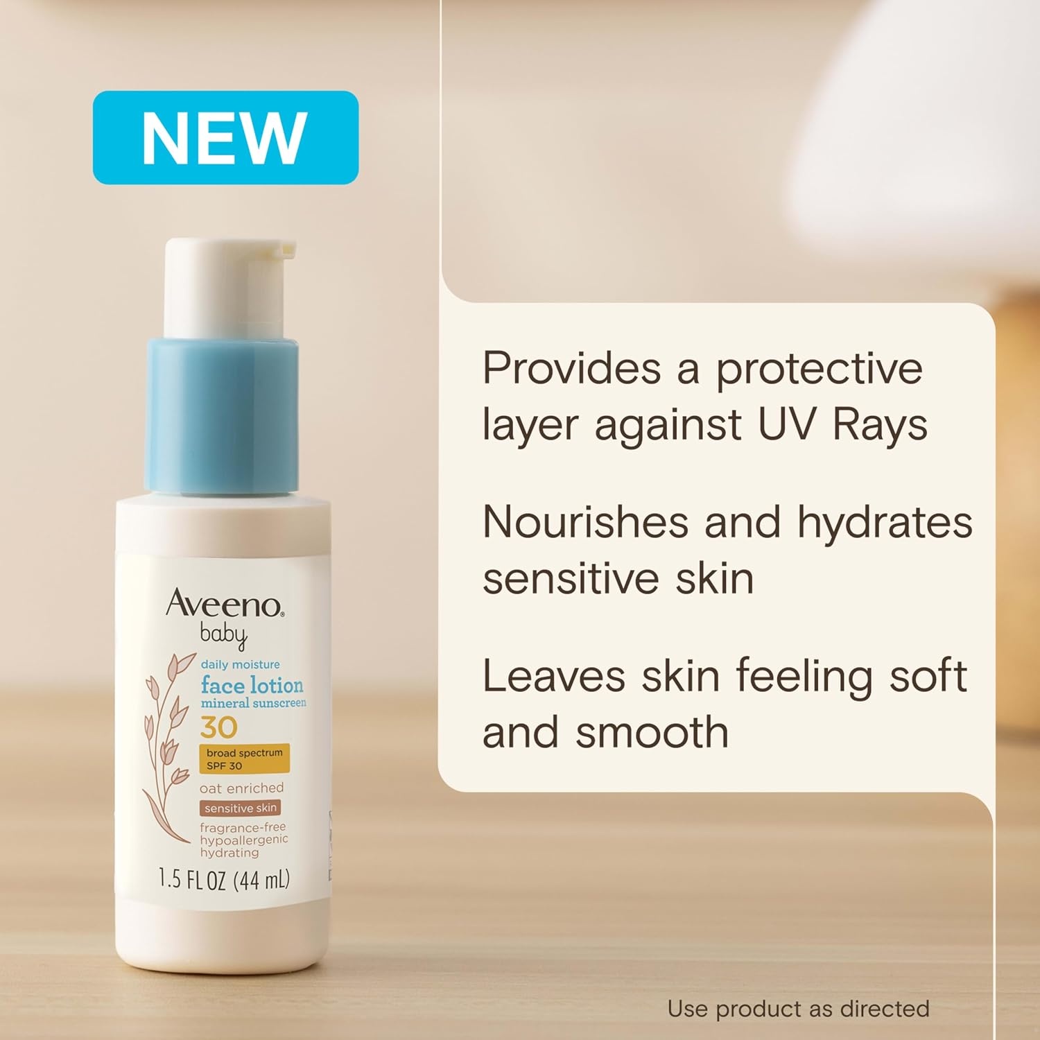Aveeno Baby Daily Moisture Face Lotion & Mineral Sunscreen with SPF 30, Oat Enriched Face Moisturizer for Babies & Broad-Spectrum Sun Protection for Sensitive Skin, Fragrance-Free, 1.5 fl. oz