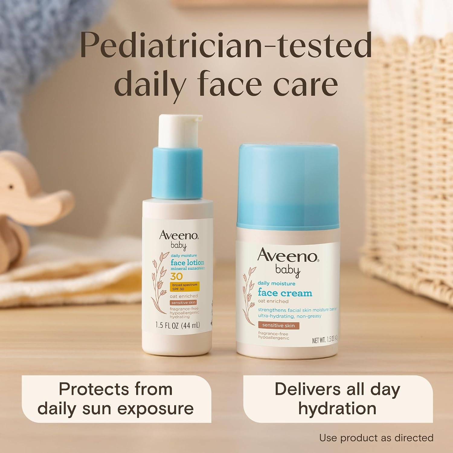 Aveeno Baby Daily Moisture Face Lotion & Mineral Sunscreen with SPF 30, Oat Enriched Face Moisturizer for Babies & Broad-Spectrum Sun Protection for Sensitive Skin, Fragrance-Free, 1.5 fl. oz