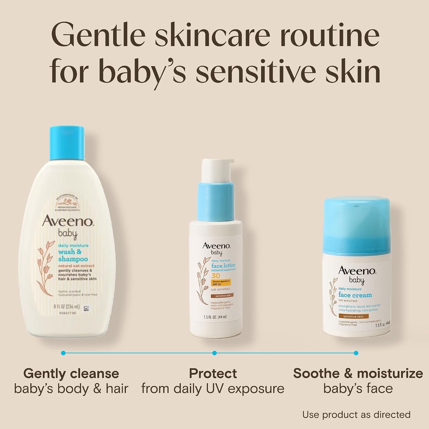 Aveeno Baby Daily Moisture Face Lotion & Mineral Sunscreen with SPF 30, Oat Enriched Face Moisturizer for Babies & Broad-Spectrum Sun Protection for Sensitive Skin, Fragrance-Free, 1.5 fl. oz