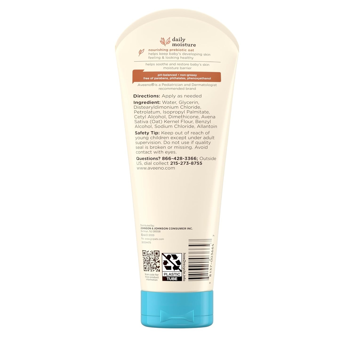 Aveeno Baby Daily Moisture Body Lotion for Sensitive Skin, Hypoallergenic Moisturizing Baby Lotion with Nourishing Oat to Deeply Moisturize Baby’s Skin, Fragrance-Free, 18 fl. oz, 2 Pack(8 Fl Oz (Pack of 1))