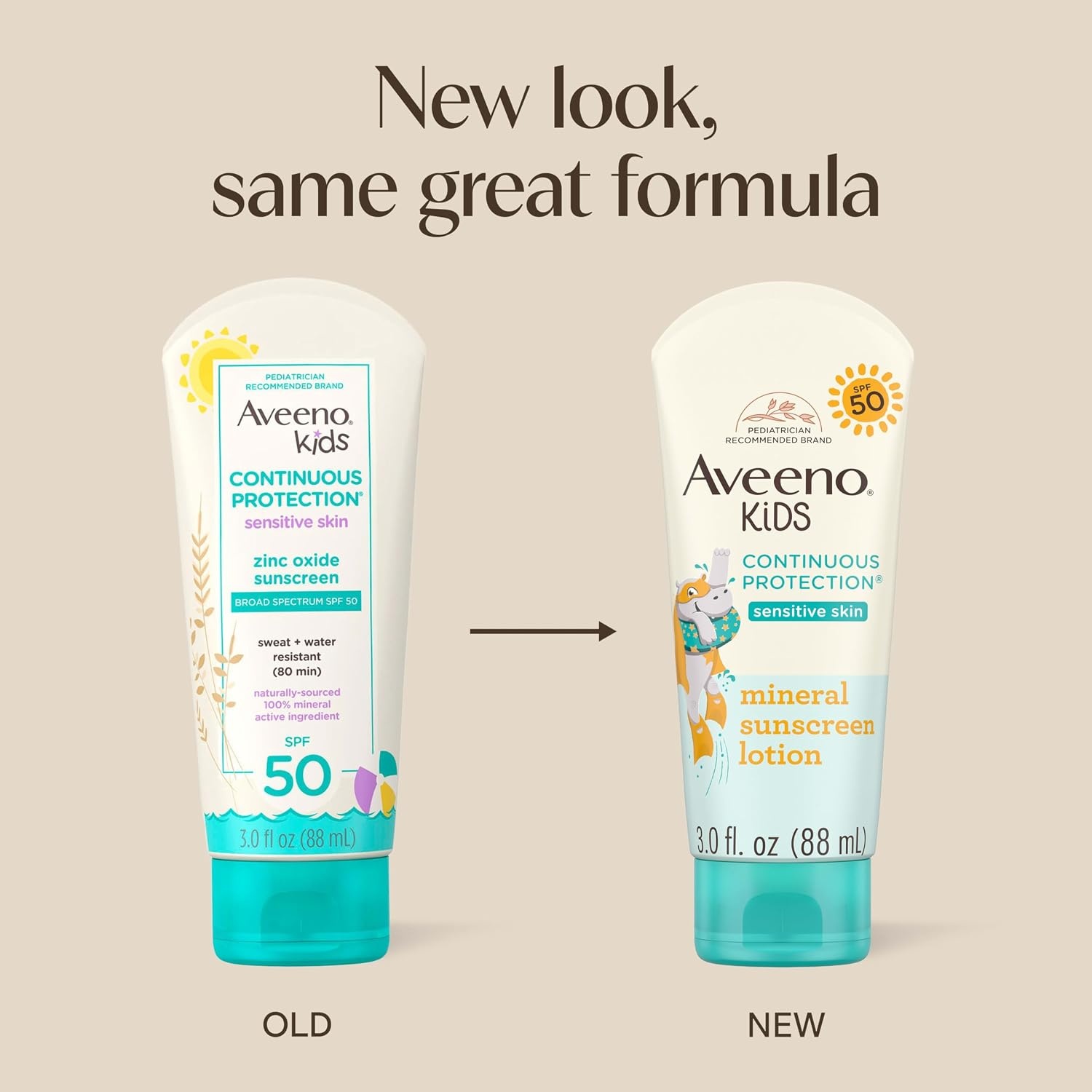 Aveeno Kids Continuous Protection Zinc Oxide Broad Spectrum Sunscreen Lotion for Kids’ Sensitive Skin. SPF 50 Oxybenzone Free Sunscreen, Tear- and Sweat-Free and Water-Resistant, Non-Greasy, 3 Fl Oz(3 Fl Oz (Pack of 1))
