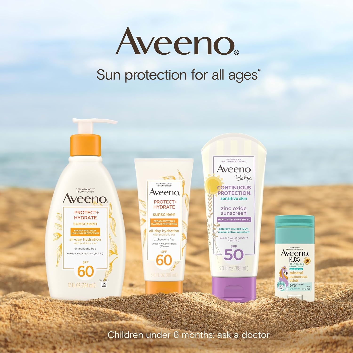 Aveeno Kids Continuous Protection Zinc Oxide Broad Spectrum Sunscreen Lotion for Kids’ Sensitive Skin. SPF 50 Oxybenzone Free Sunscreen, Tear- and Sweat-Free and Water-Resistant, Non-Greasy, 3 Fl Oz(3 Fl Oz (Pack of 1))